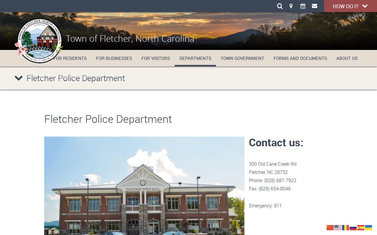 Fletcher Police Department official contact page