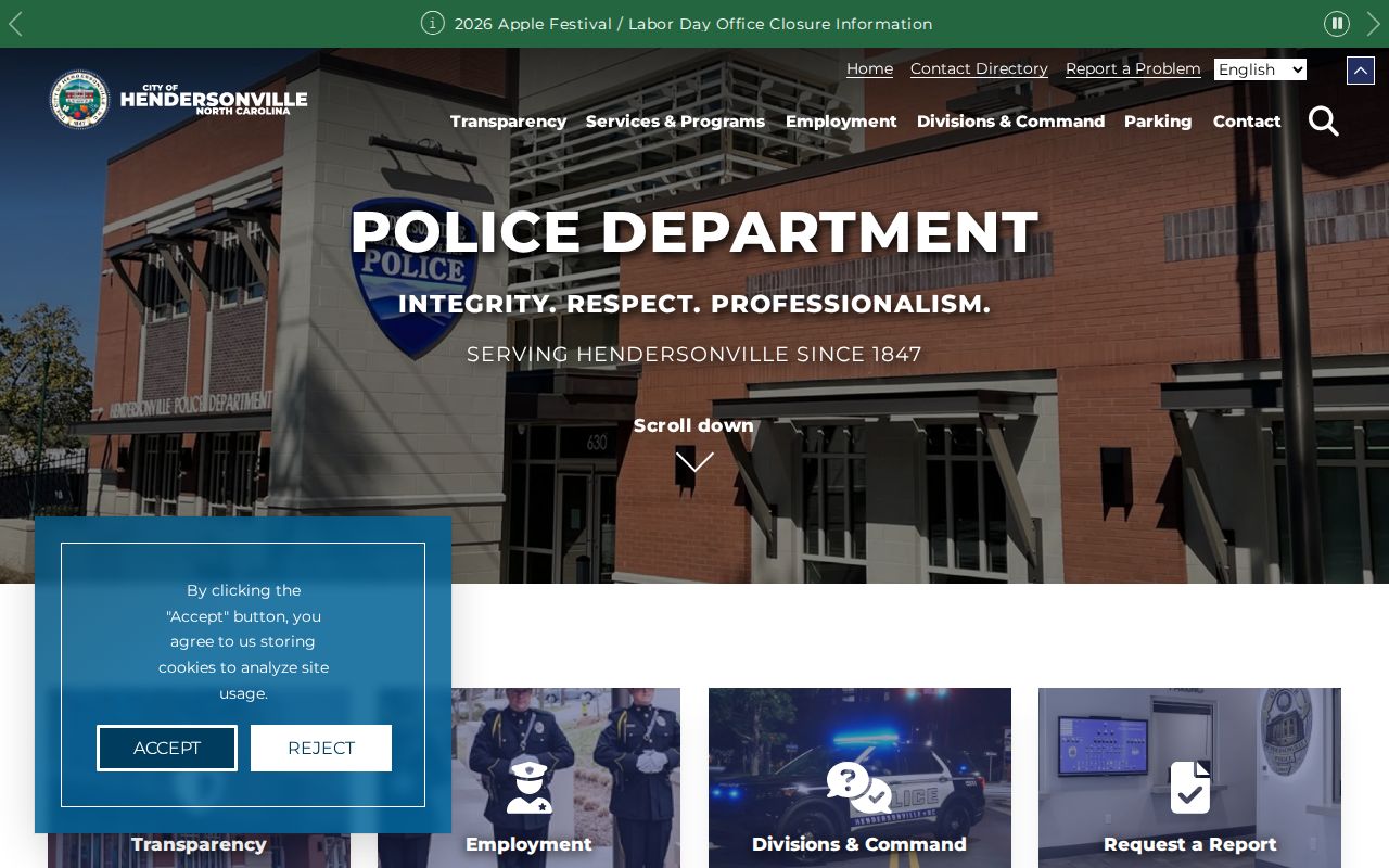 Hendersonville Police Department official contact page